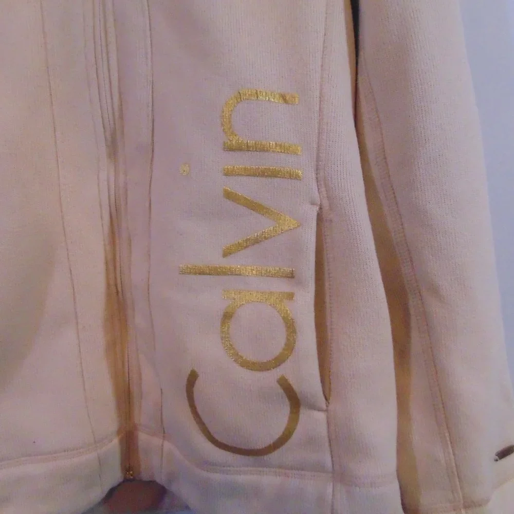 Calvin Klein Womens Full Zip Sweater Jacket Size Medium Light Pink - Picture 2 of 6